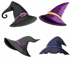 Bezpłatny wektor zestaw czapki czarownicy i czarodzieja