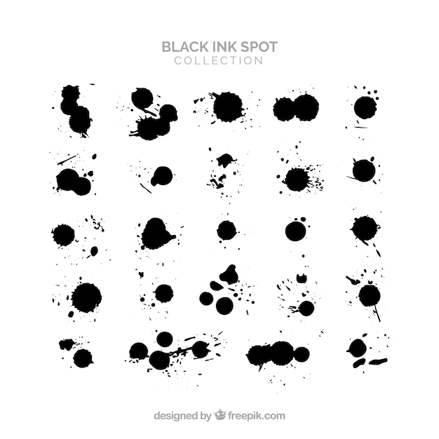 Bezpłatny wektor zestaw czarnych plam atramentowych w stylu płaski