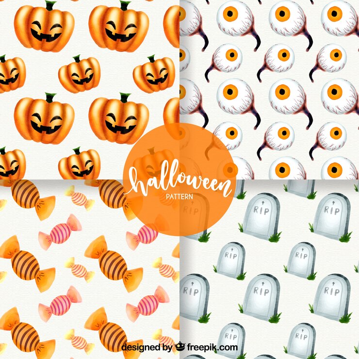 Bezpłatny plik Wektor zestaw czterech akwareli halloween wzorców