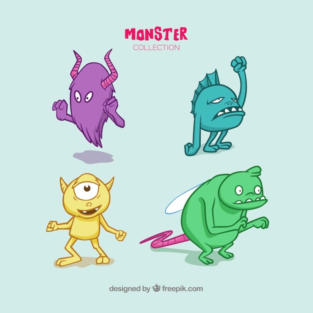 Bezpłatny wektor zestaw czterech postaci potworów