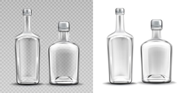 Zestaw dwóch pustych szklanych butelek