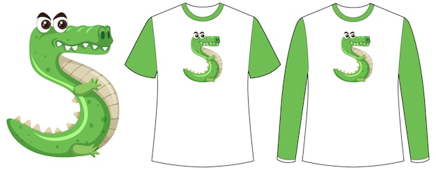 Bezpłatny wektor zestaw dwóch rodzajów koszul z krokodylem w kształcie numerka pięć na koszulkach