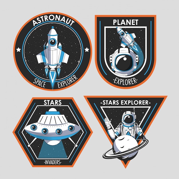 Bezpłatny wektor zestaw eksploratora kosmosu łata emblematy
