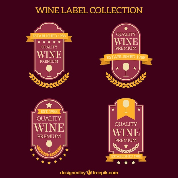 Bezpłatny wektor zestaw eleganckich etykiet retro wina