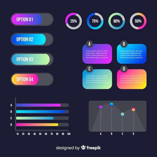 Bezpłatny wektor zestaw elementów gradientowych infographic