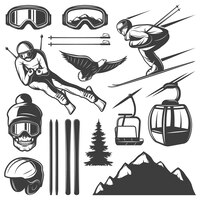 Bezpłatny wektor zestaw elementów narciarstwa biegowego