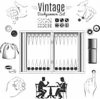 Bezpłatny wektor zestaw elementów stylu vintage backgammon