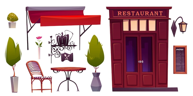 Bezpłatny plik Wektor zestaw elementów zewnętrznych restauracji