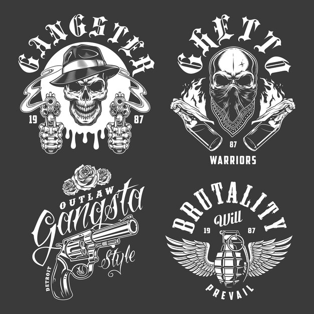 Zestaw emblematów gangstera