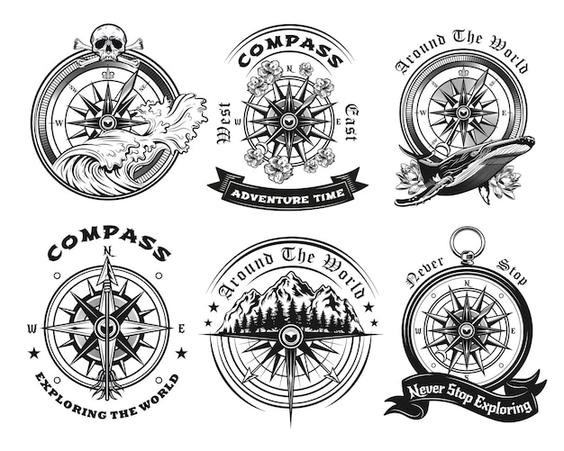 Bezpłatny wektor zestaw emblematów kompasu
