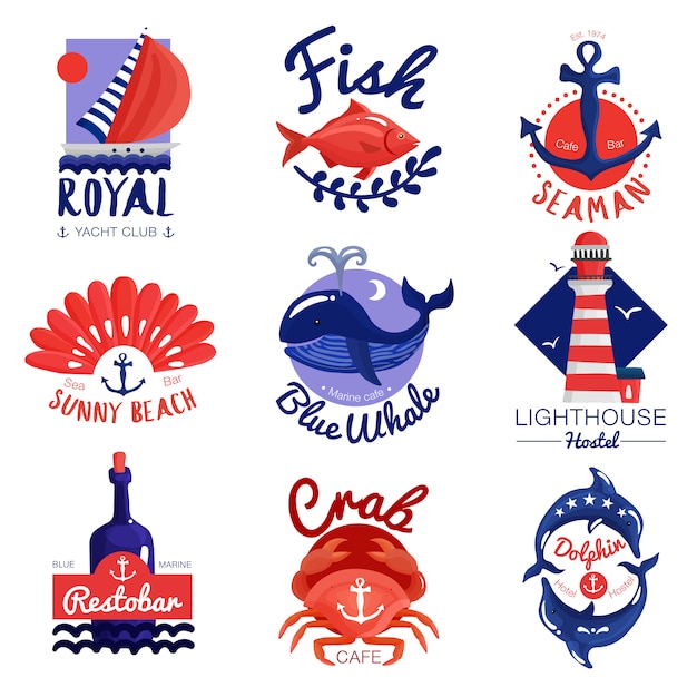 Bezpłatny wektor zestaw emblematów morskich