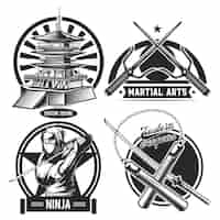 Bezpłatny wektor zestaw emblematów vintage ninja