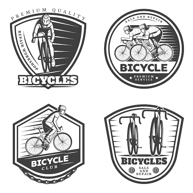 Bezpłatny wektor zestaw emblematów vintage sport kolarstwo