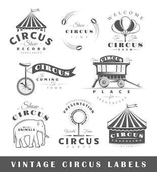 Zestaw etykiet cyrku. elementy projektowania na temat cyrku. zbiór symboli cyrku