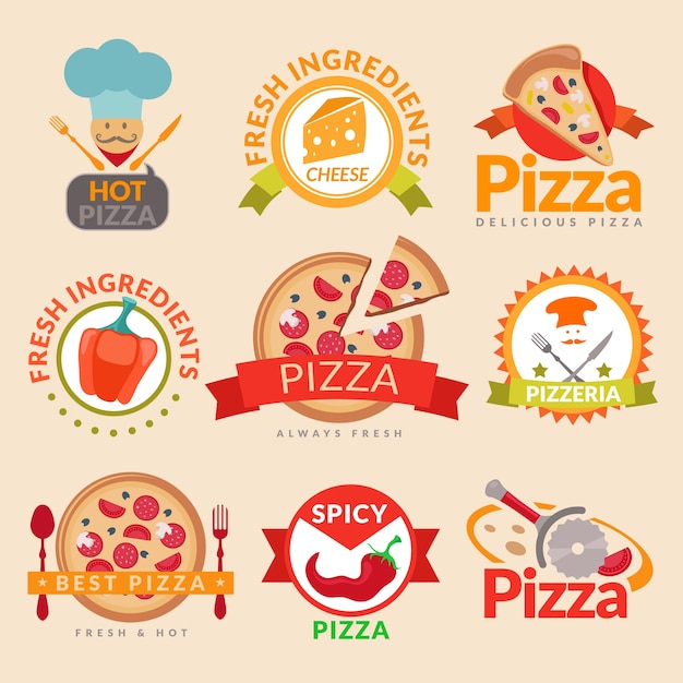 Bezpłatny wektor zestaw etykiet pizzerii