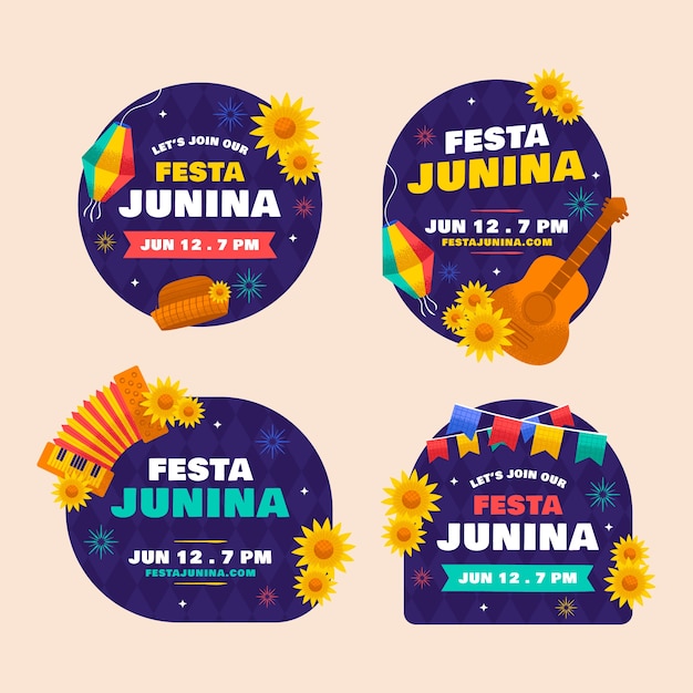 Bezpłatny wektor zestaw etykiet płaskich festa junina