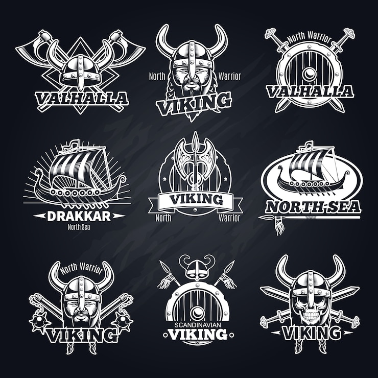 Bezpłatny plik Wektor zestaw etykiet vintage white viking