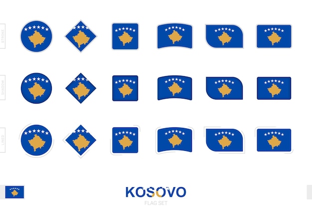 Zestaw flag kosowa, proste flagi kosowa z trzema różnymi efektami.