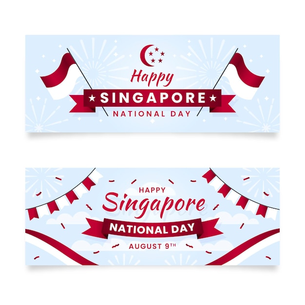 Zestaw Gradientowych Banerów Narodowych W Singapurze