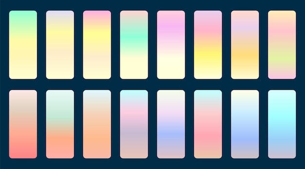 Bezpłatny wektor zestaw holograficznych lub pastelowych gradientów kolorów