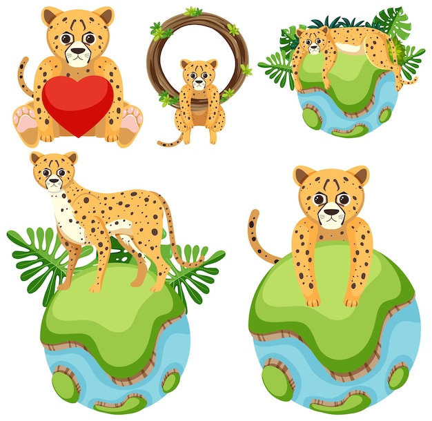 Bezpłatny wektor zestaw ikon cheetah do projektowania graficznego