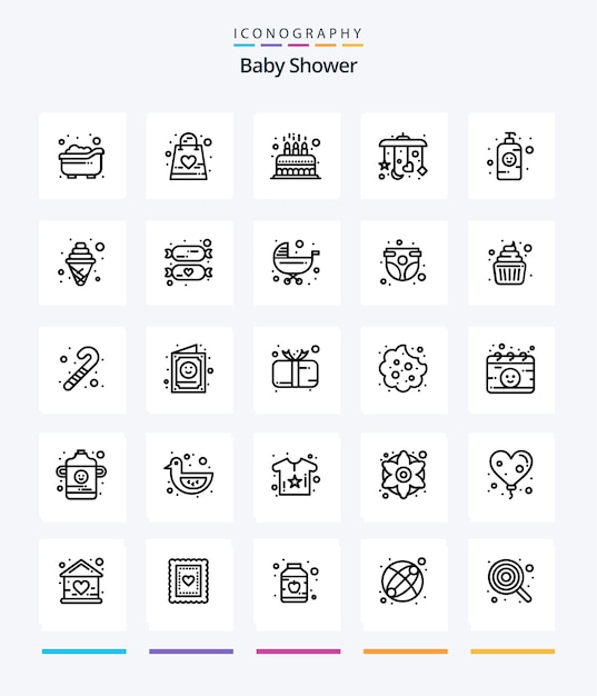 Bezpłatny wektor zestaw ikon creative baby shower 25 outline, takich jak torba na telefon dla niemowląt, urocza