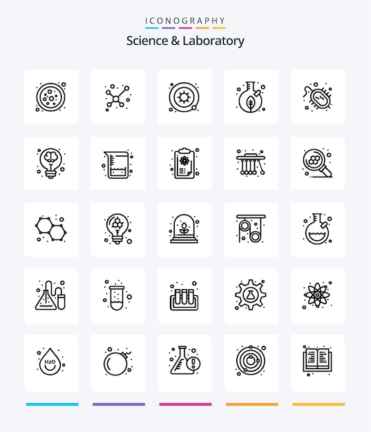 Bezpłatny wektor zestaw ikon creative science 25 outline, takich jak wirus, bakteria, wirus, roślina słoika