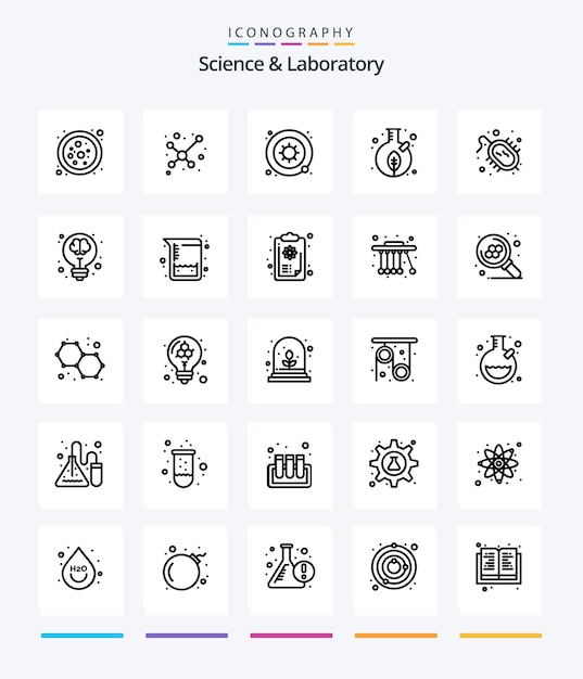 Zestaw ikon Creative Science 25 OutLine, takich jak wirus, bakteria, wirus, roślina słoika