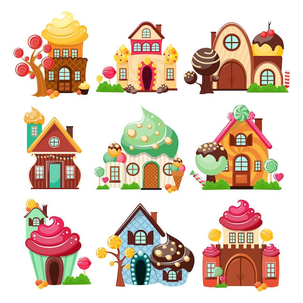 Bezpłatny wektor zestaw ikon domy cukierki