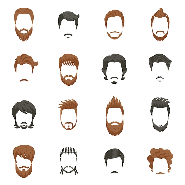 Bezpłatny wektor zestaw ikon fryzury mężczyzn