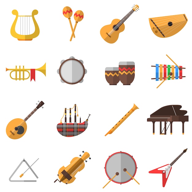 Bezpłatny wektor zestaw ikon instrumentów muzycznych