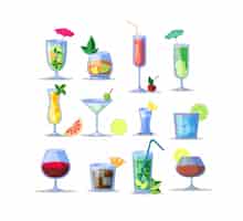 Bezpłatny wektor zestaw ikon napojów alkoholowych