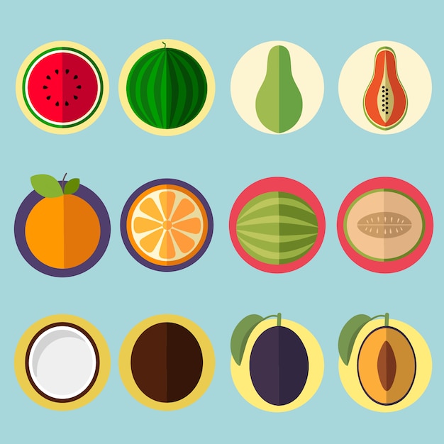 Bezpłatny wektor zestaw ikon owoców