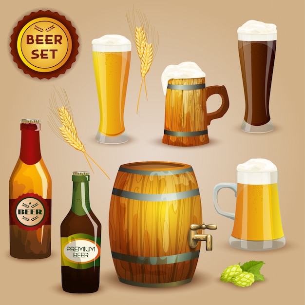 Bezpłatny wektor zestaw ikon piwa zestaw plakat