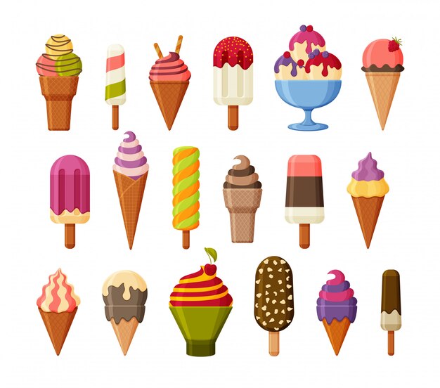 Ilustracja Lody. Lody Sundae Na Tle. Zestaw Do Lodów