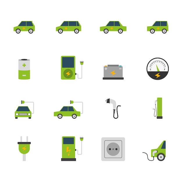 Bezpłatny wektor zestaw ikon samochodów elektrycznych