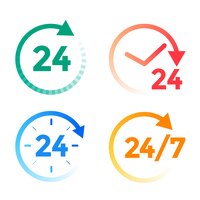 Bezpłatny wektor zestaw ikon usług 24 godziny na dobę