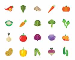 Bezpłatny wektor zestaw ikon warzyw
