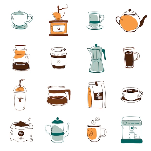 Bezpłatny wektor zestaw ikon wektor kawiarni