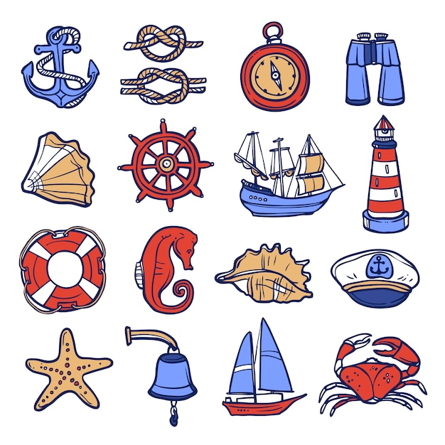 Bezpłatny wektor zestaw ikon żeglarskie