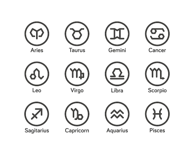 Zestaw ikon zodiaku z ilustracją wektorową w stylu geometrycznym
