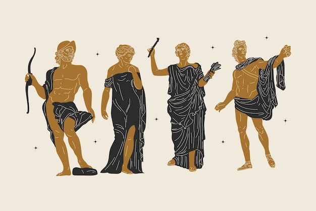 Bezpłatny wektor zestaw ilustracji greckich posągów