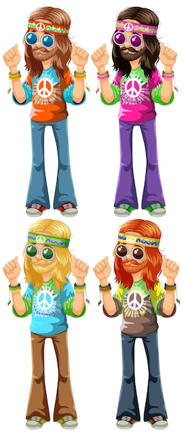 Bezpłatny wektor zestaw ilustracji mody groovy hippie