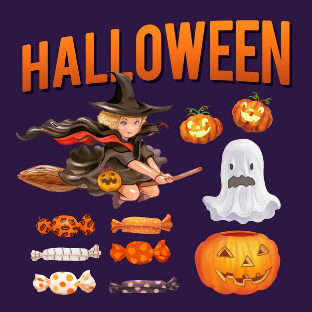 Zestaw ilustracji o tematyce Halloween