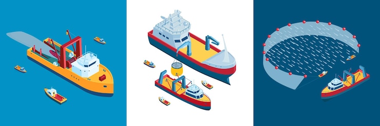 Bezpłatny plik Wektor zestaw ilustracji statku handlowego