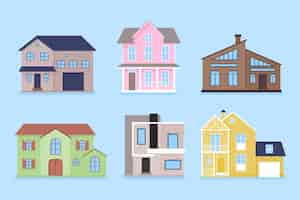 Bezpłatny wektor zestaw ilustrowanych nowoczesnych domów