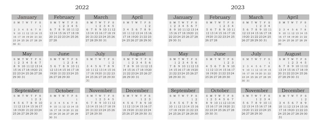Bezpłatny wektor zestaw kalendarza 2022 2023