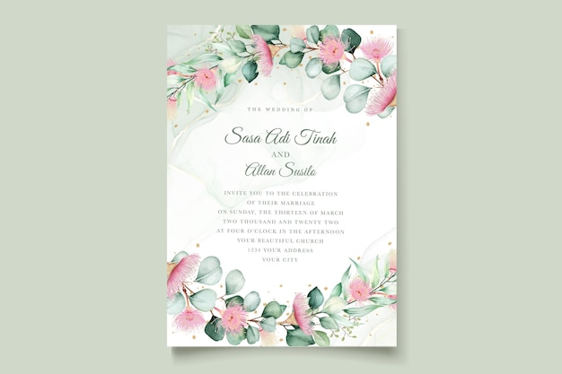 Zestaw kart z zaproszeniem na ślub z kwiatami eukaliptusa