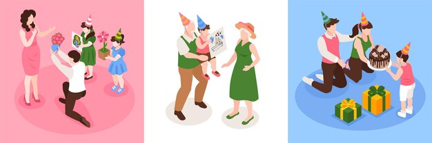 Zestaw Kartek Z Gratulacjami Urodzinowymi Z Dziećmi I Dziadkami