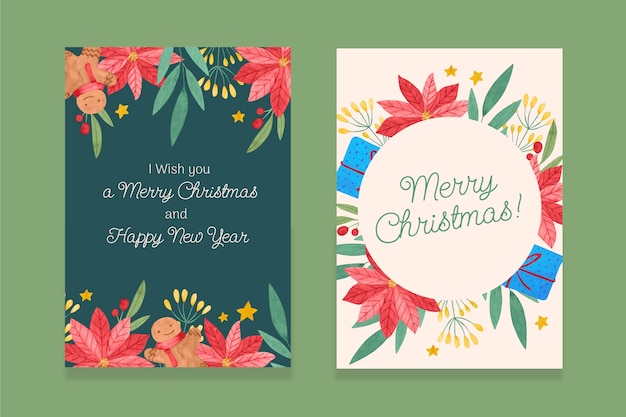Bezpłatny wektor zestaw kartek z życzeniami świątecznymi akwarelowymi
